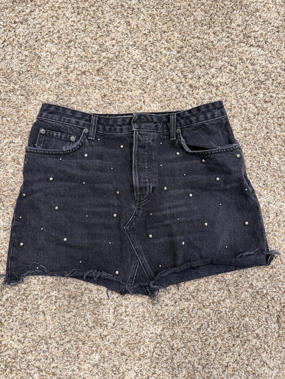 Black Studded Denim Shorts